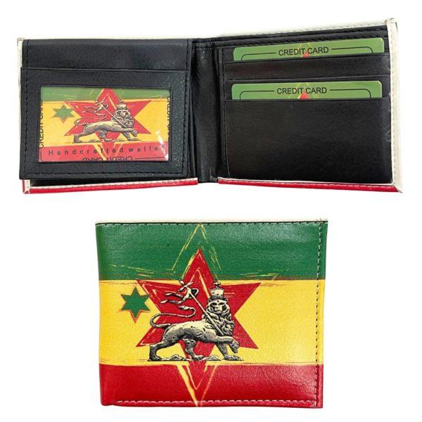 Faux Leather Bifold Wallet In Rasta Lion Design image