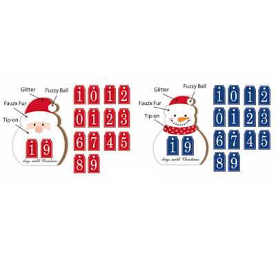 Countdown Calendar Mdf Table Decor 2ast W/fur Trim 5in H Santa/snowman Xmas Label image