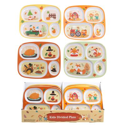 Dinnerware Kids Harvest Melamine 4section Plate 9.5 X 8.5in 4asst In 48pc Pdq/color Label image