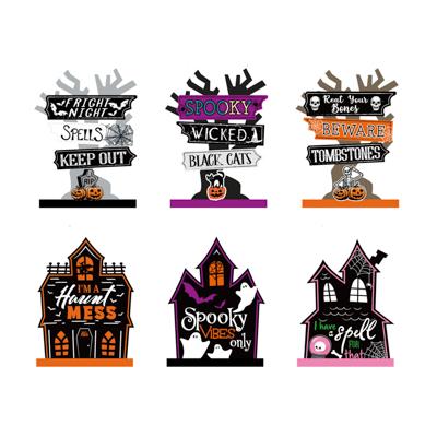 Table Decor Haunted House/directional Trees 6ast Aprox 7x9in /mdflabel image