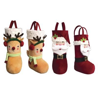 Stocking Boot 3d Shaped Santa/reindeer 15inh W/handles Xmas Ht image