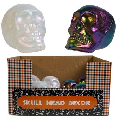 Skull Head Plastic 4in Decor Metallic/ White Shimmer/ 24pc Pdq/ Ht image