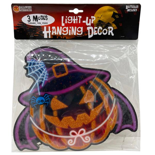 Bat Jack-o'-lantern Witch With Hat Led Light-up Hanging Party Decor image