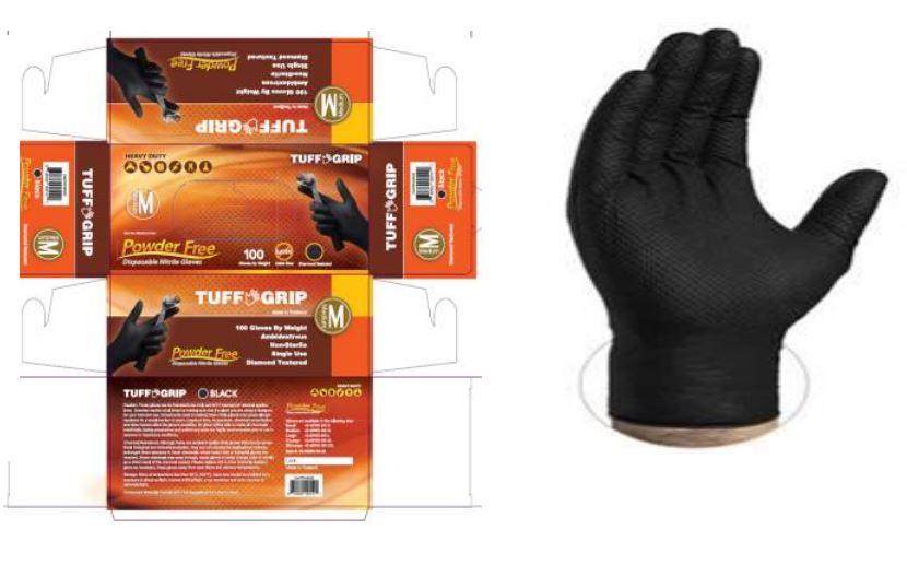Powder Free Full Textured Nitrile Gloves - Black - Diamond Grip - Large image