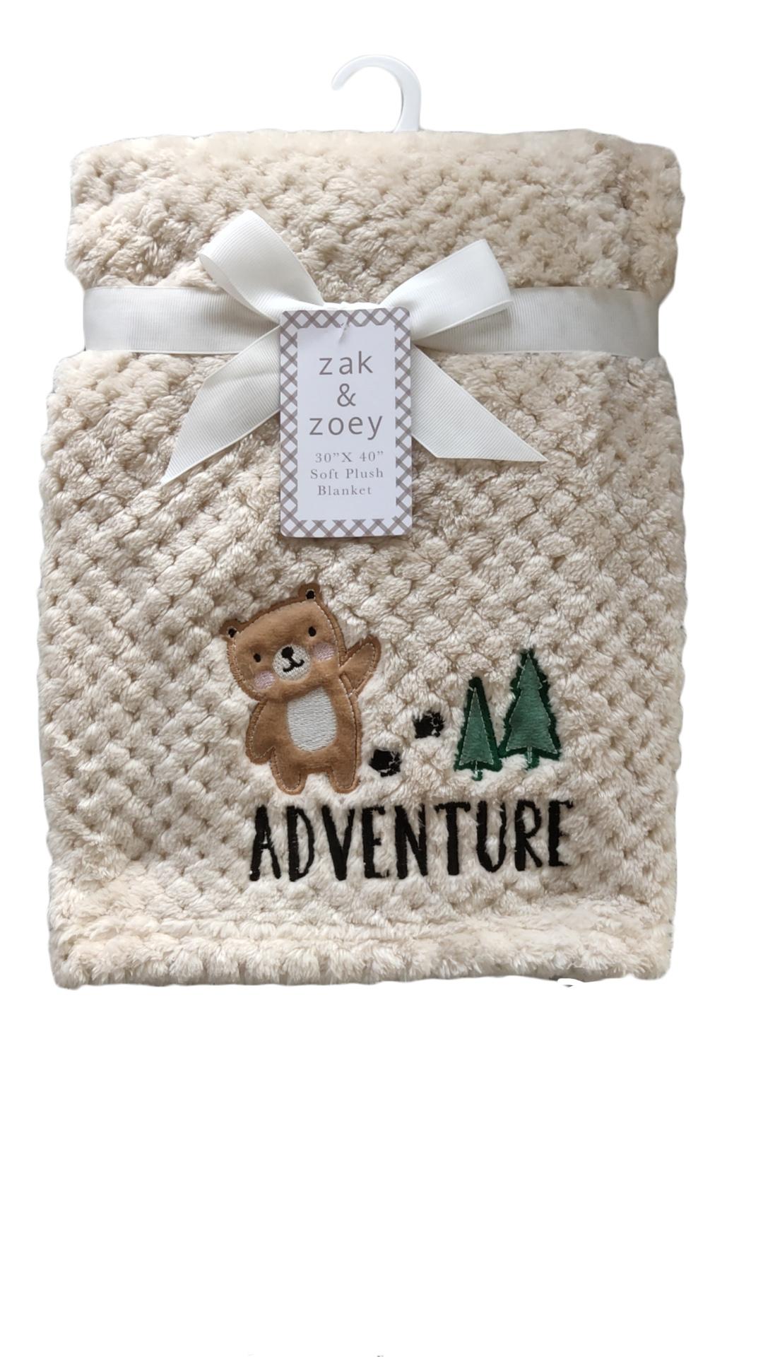 30" x 40" Embroidered Applique Baby Blankets - Adventure Bear Print image