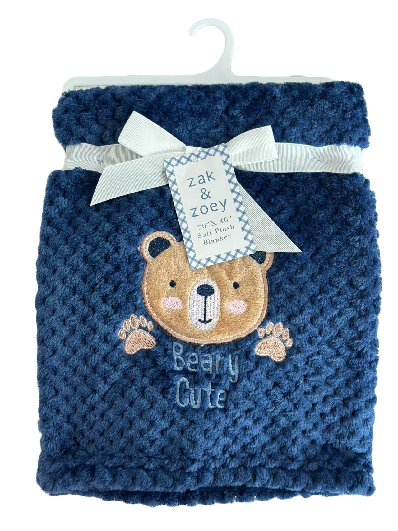 30" x 40" Embroidered Applique Baby Blankets - Bear Print image