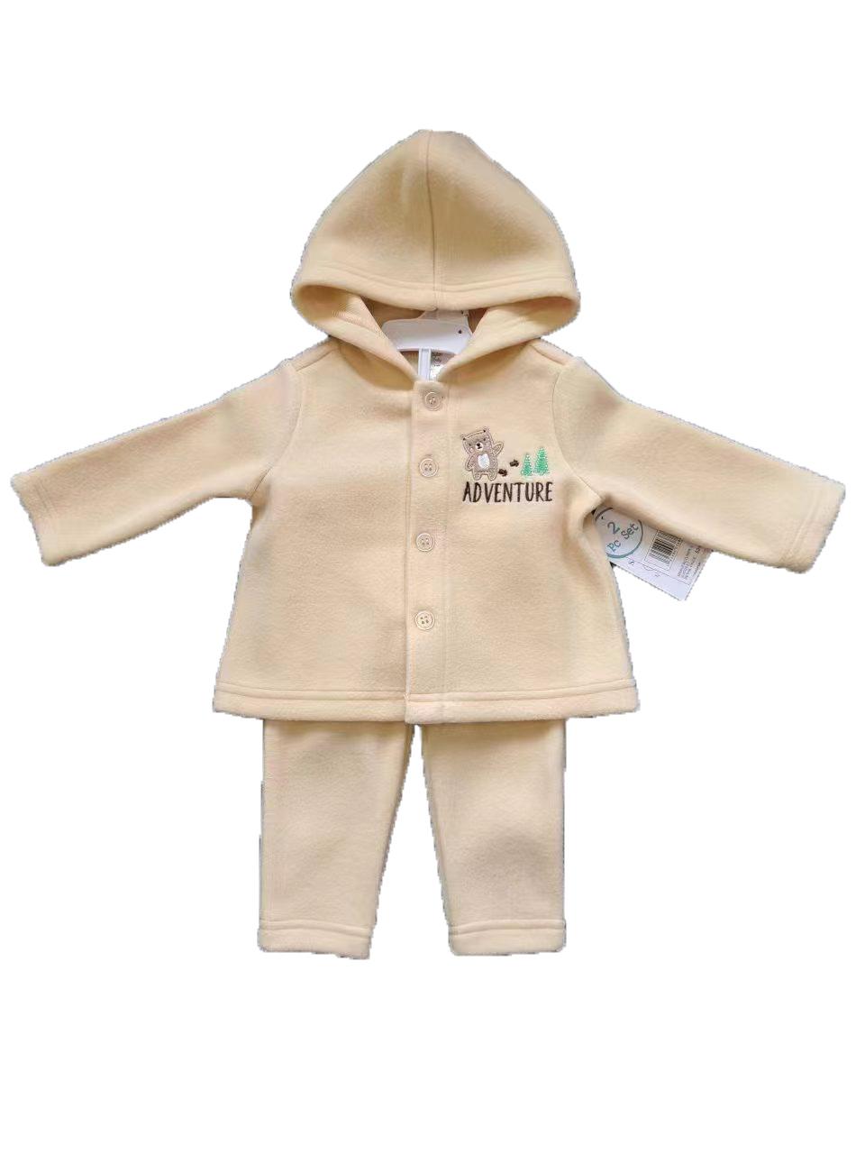 2-Piece Hooded Fleece Shirt & Pants w/ Applique Design Print & Sherpa Trim - 0-9M - Embroidered Beep Beep Dog image
