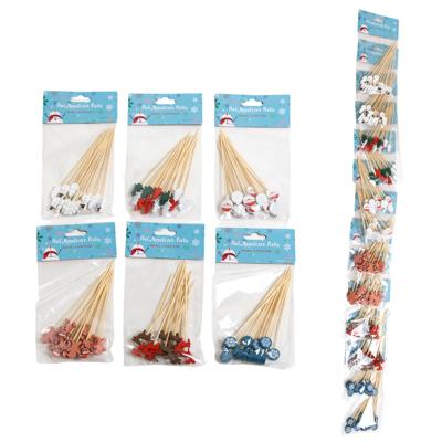 Appetizer Picks Christmas 16ct Bamboo 4.72in 6ast Icons/xmas On Merch Strip
