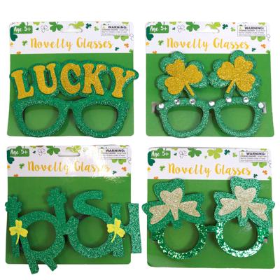 Glasses Novelty St.pat 4ast Styles No Lens Glitter Fabric W/gemstie On Card