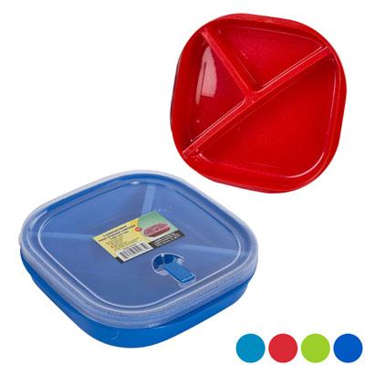 Plate Square 3 Section W/lid Microwave Vent 4 Color Bottoms Clear Lid #donna image