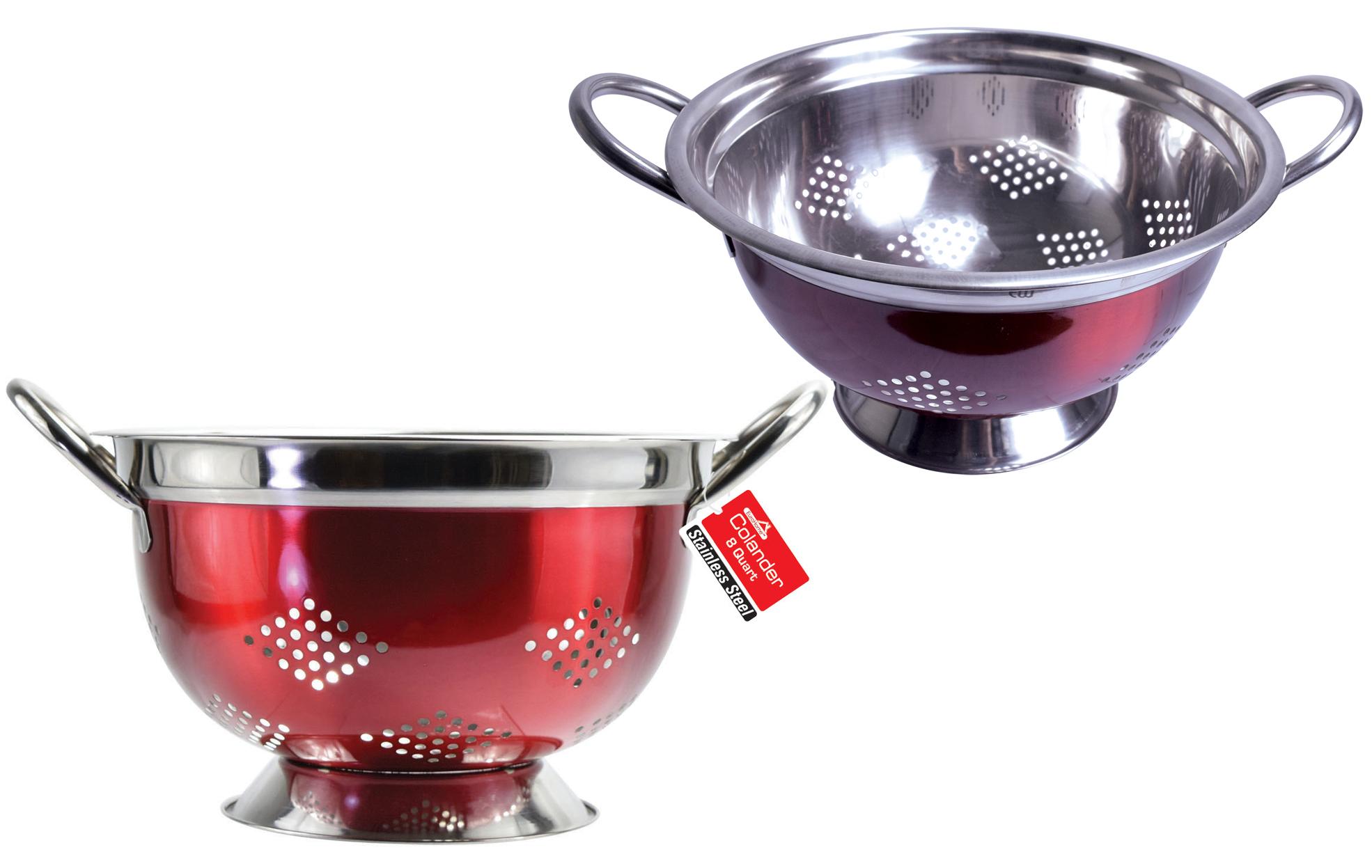 5 Qt. Stainless Steel Colander Strainer - Metellic Red image