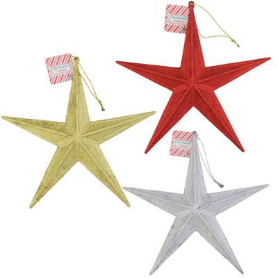 Star Ornament 11in Sturdy Indoor/outdoor Use 3ast Glitter Gold/silver/red Pb Wraplabel image