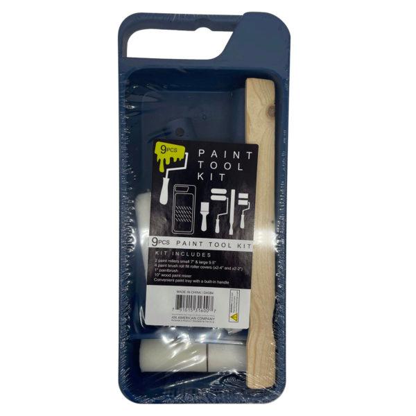 9 Piece Small Paint Tool Kit With Rollers, Paint Brush, Mixer And Tray With Built In Handle image
