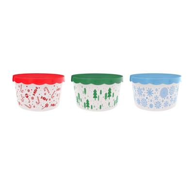 Cookie Container W/scalloped Lid 3ast Christmas Prints/7.8dia X4.6inh Ea/upc Label image