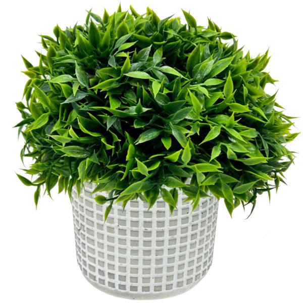 7" X 3.25" Faux Bush Plant With Decorative Cement Pot image