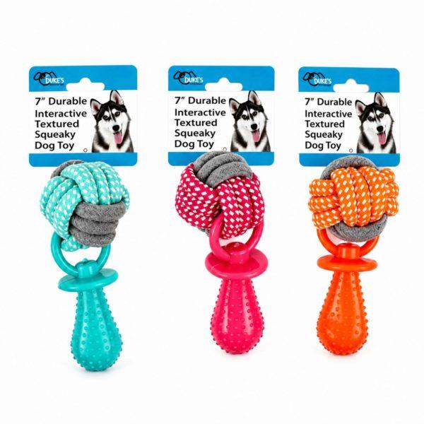 7" Durable Interactive Textured Squeaky Dog Toy In Assorted Colors image