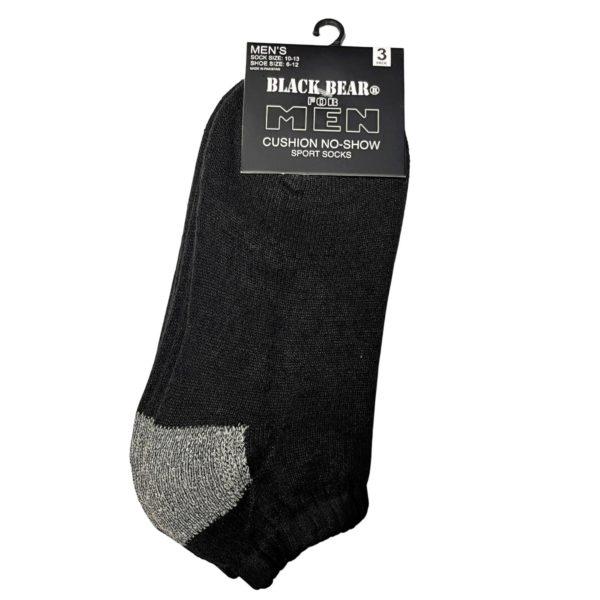 Black Bear For Men Cushion No Show Sports Socks 3 Pack In Black image