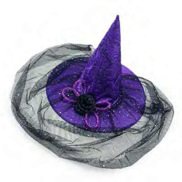 Purple Spider Web Witch Hat With Rose And Black Veil image