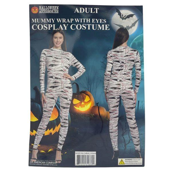 Women's Full Body Mummy Wrap Jumpsuit Costume With Spooky Eyes Detail Print image