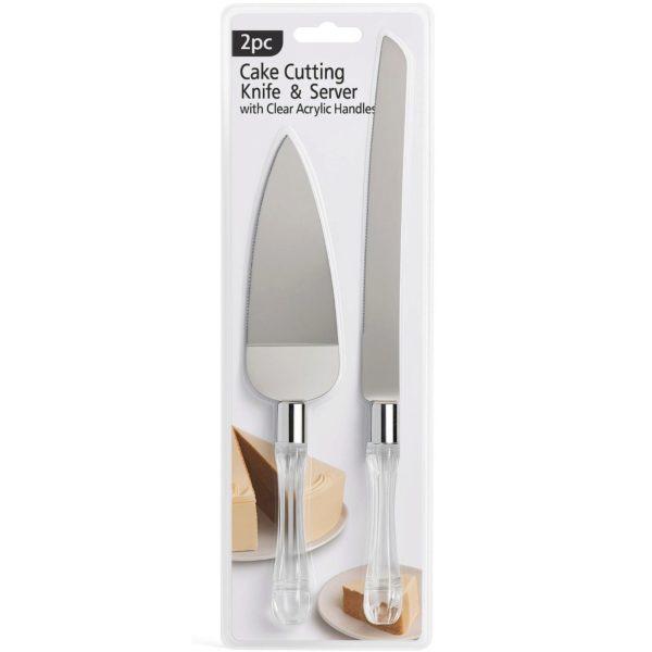 2 Piece Cake Cutting Knife And Server With Clear Acrylic Handles image