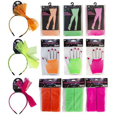 Costume Party Neon 80s/12asst Bow Headband/sweatband/fishnet Gloves And Stockings Ea In 3 Colors Adult Size image