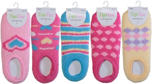 Women's Fuzzy Slipper Socks w/ Non-Skid Grips - Assorted Prints - Size 9-11 image