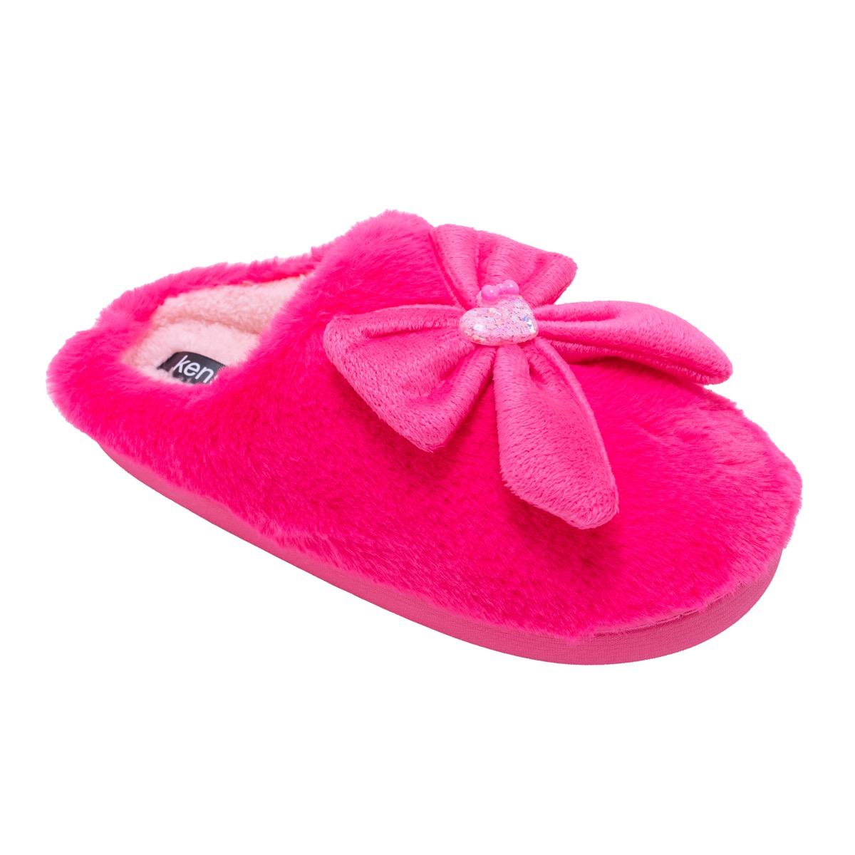Women's Faux Fur Mule Slippers w/ Plush Bow & Glitter Resin Charm image
