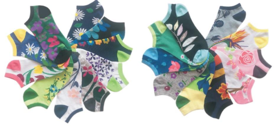 Women's No Show Novelty Socks - Flower & Rose Print - 10-Pair Packs - Size 9-11 image