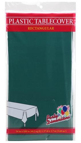 54" X 108" Rectangular Plastic Tablecloth - Hunter Green - Party Dimensions image