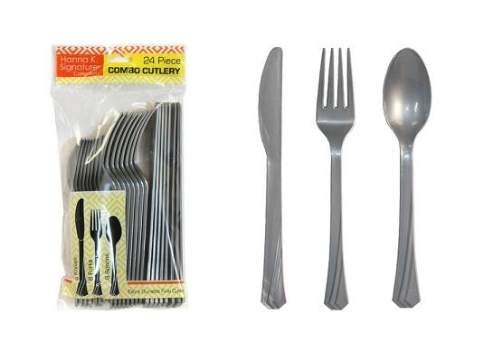 Silver Plastic Cutlery 24 Piece Sets by Hanna K. Signature - 24-Packs image