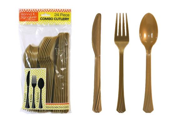 Gold Plastic Cutlery 24 Piece Sets by Hanna K. Signature - 24-Packs image