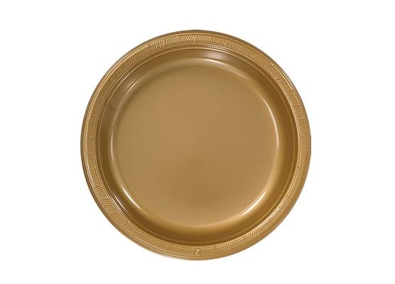 Gold 7'' Round Plastic Plates by Hanna K. Signature - 50-Packs image