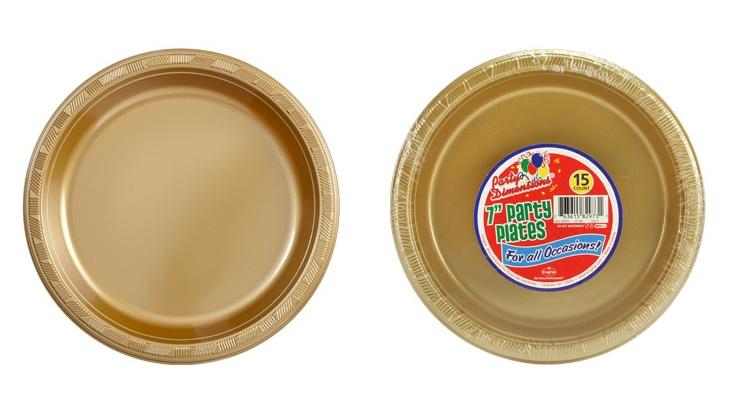 7" Plastic Plate - Gold - 15-Packs - Party Dimensions image