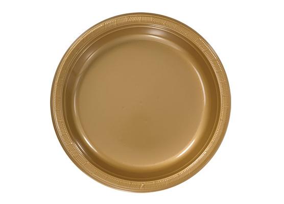 Gold 9'' Round Plastic Plates by Hanna K. Signature - 50-Packs image