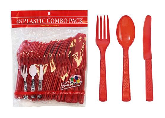 Red Plastic Cutlery 48 Piece Sets by Party Dimensions - 48-Packs image