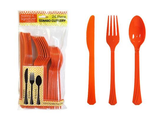Orange Plastic Cutlery 24 Piece Sets by Hanna K. Signature - 24-Packs image