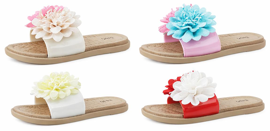 Women's Slide Sandals w/ Two-Tone Flower Applique image