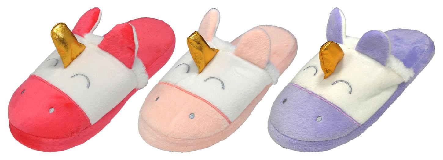 Girl's Terry Cloth Mule Unicorn Slippers w/ Soft Footbed image