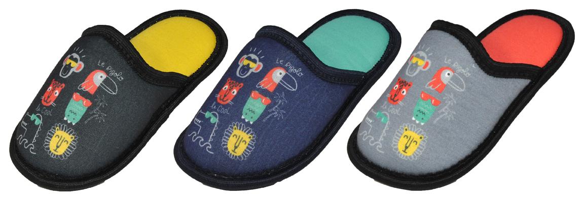 Children's Two Tone Mule Bedroom Slippers w/ Animal Print & Soft Footbed image