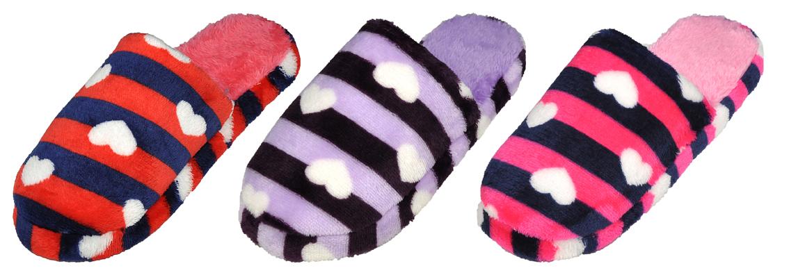 Women's Striped Microsuede Mule Slippers w/ Heart Print & Soft Footbed image