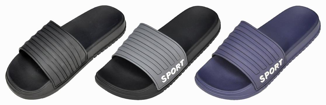 Men's Vented Barbados Slide Sandals w/ Embroidered Sport Embellishment & Soft Footbed image