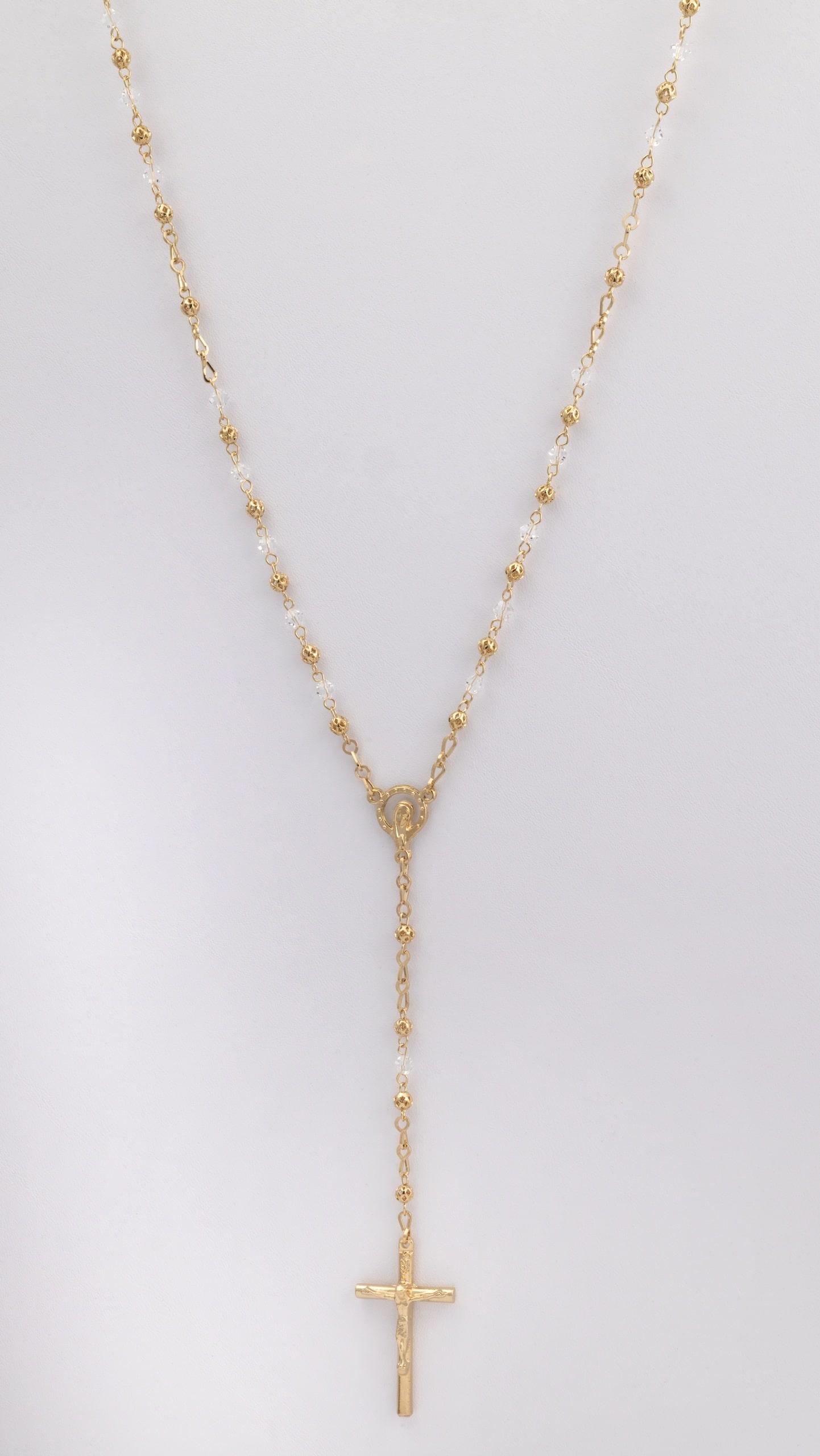 ROSE-12 | 22 Inch Small Filigree Gold and Crystal Bead Rosary image