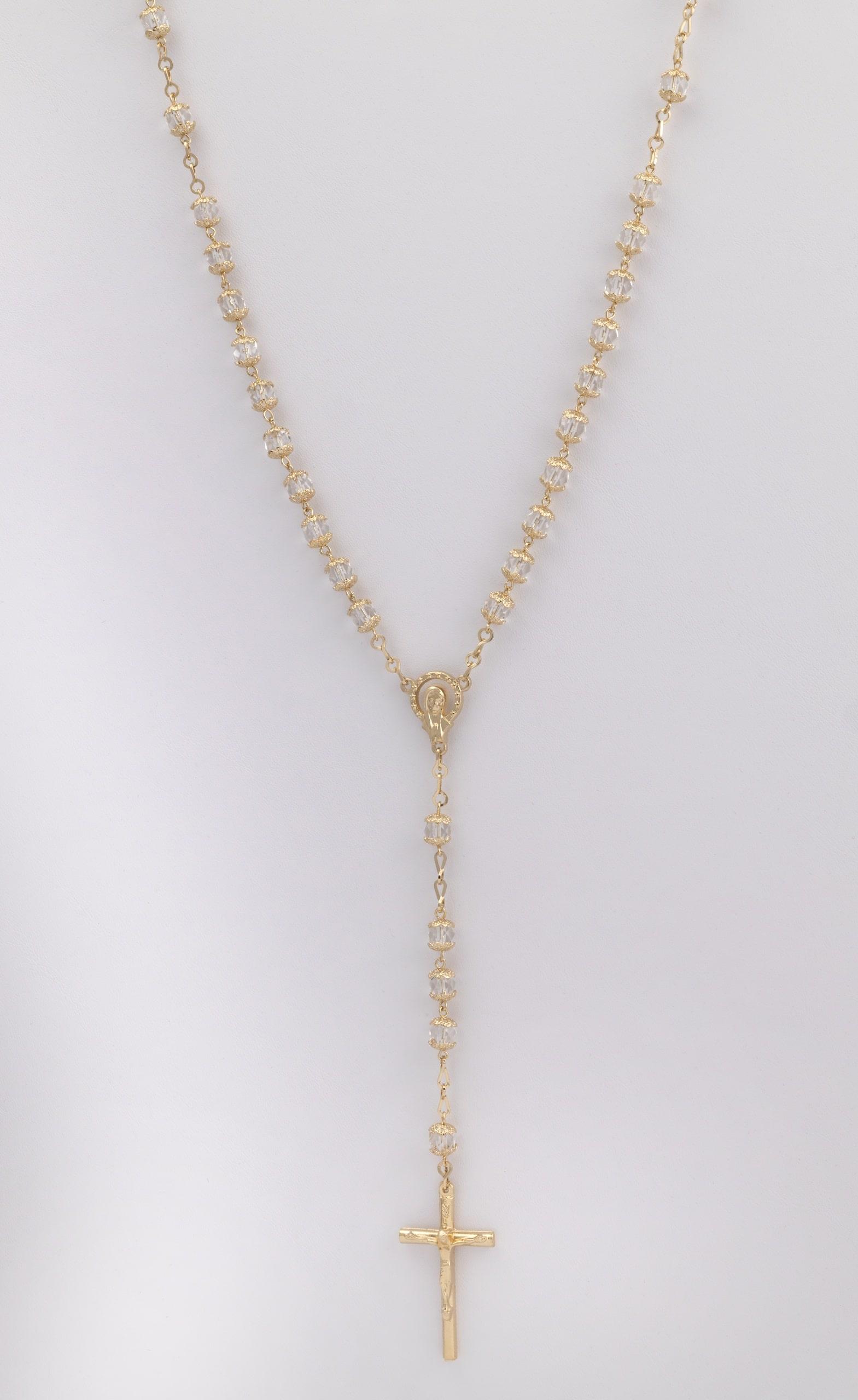 ROSE-05 | 24 Inch Gold Rosary Filigree Bead and Crystal image