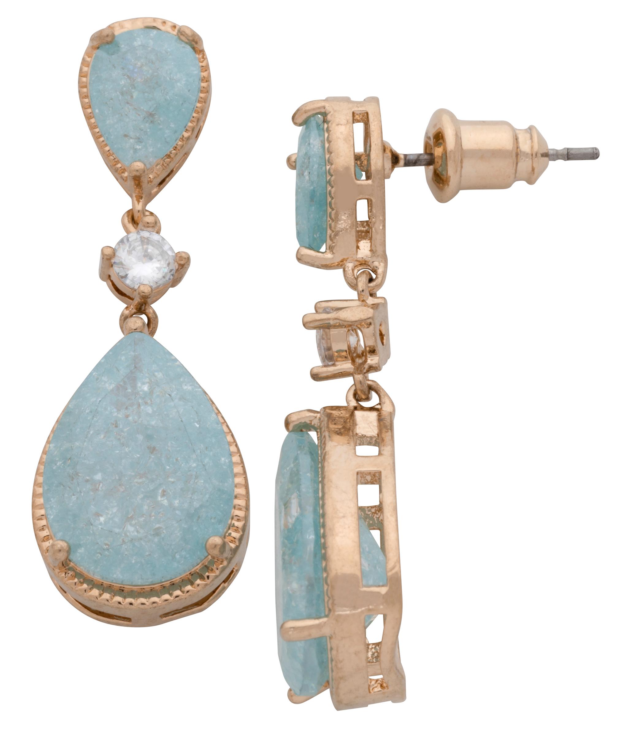 CZE-226 | CZ/Turquoise Teardrop Dangling Earrings image