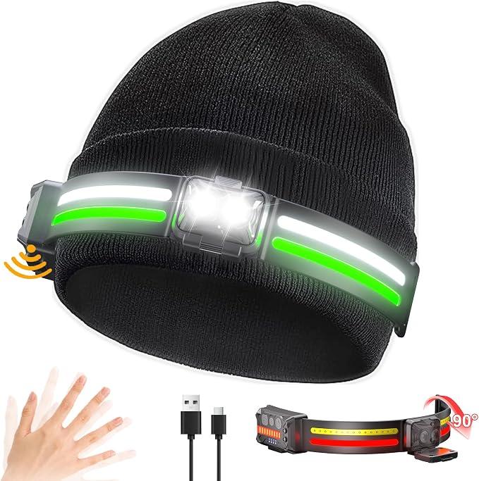 Rechargeable Headlamp Beanie - 1200 Lumens - 260° Wide Beam - 11 Lighting Modes - Item 9373