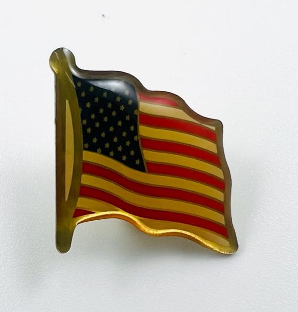 Beautiful Gold-Toned Waving American Flag Lapel Pin image