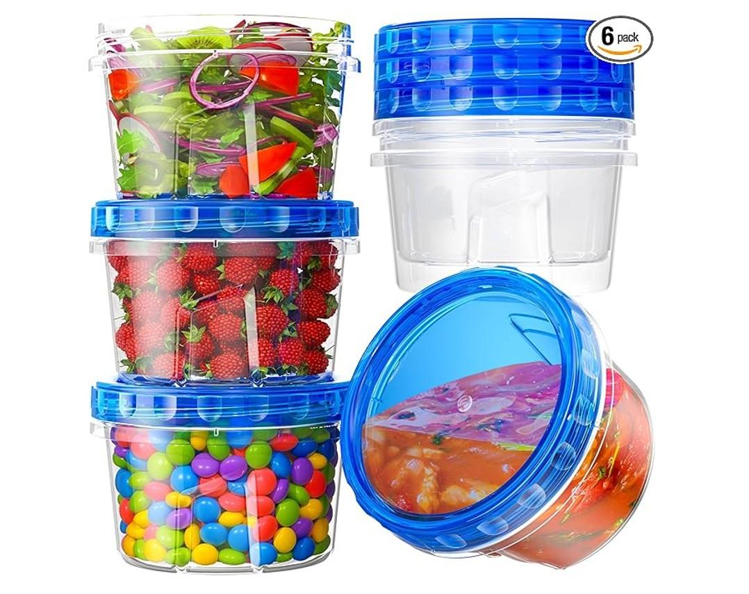 6 Pack - 17 oz Freezer Storage Containers with Twist Top Lids, BPA Free - Microwave and Dishwasher Safe - Item #9429 image