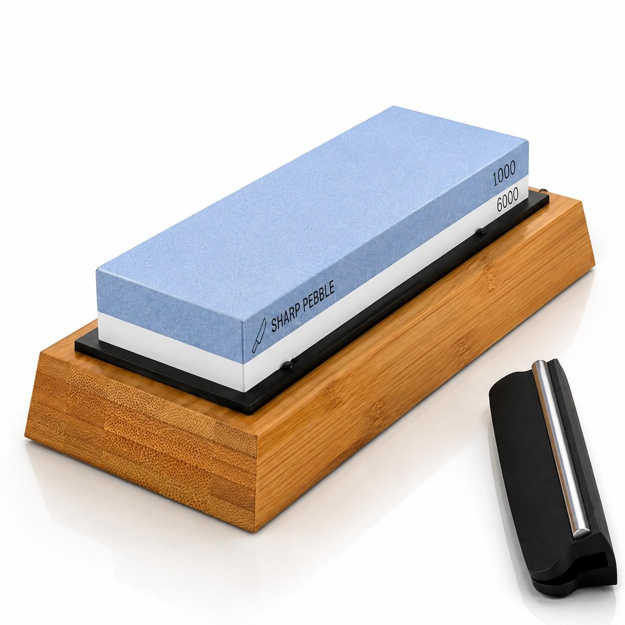 Sharp Pebble Whetstone Knife Sharpener - 1000/6000 Grit - with Angle Stone - Item #9566