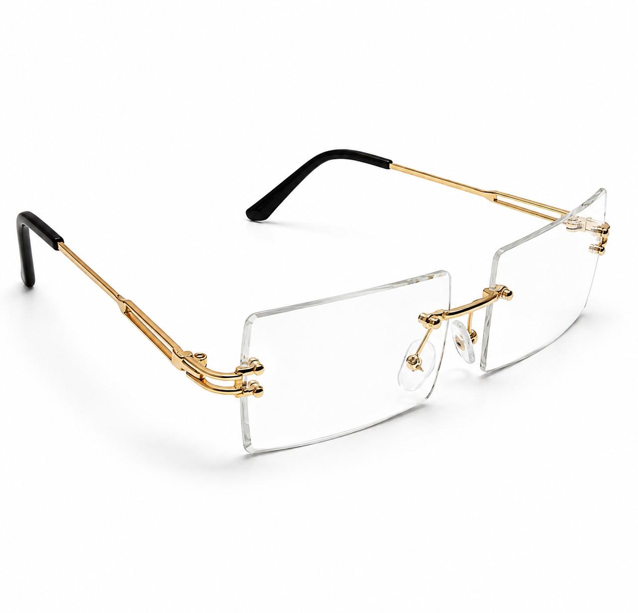 Crystal Rimless Rectangle Clear Glasses - Gold Frame - Item #9435