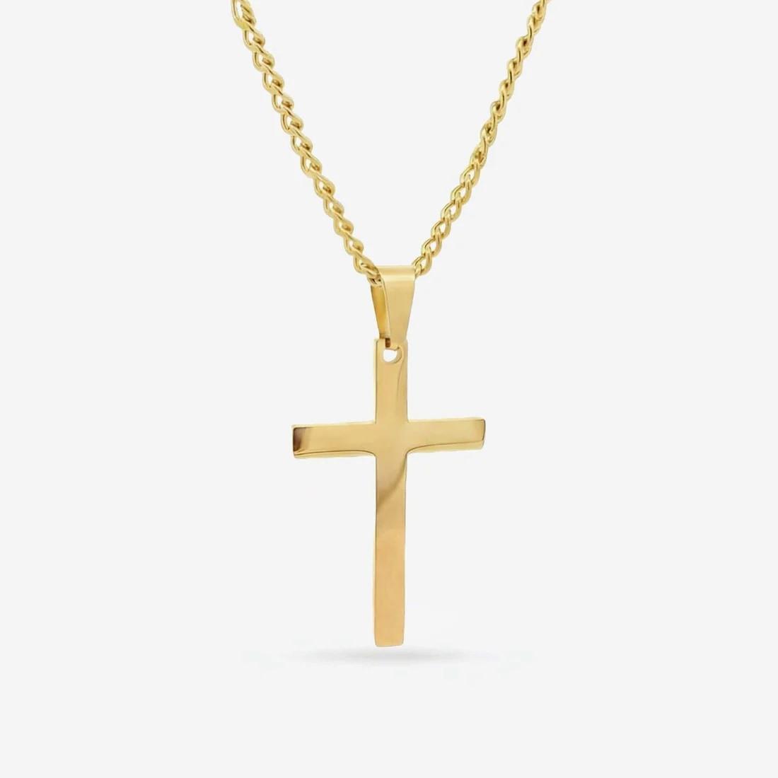 Large Gold Cross - 2 1/4" x 1 1/2" - 21" Chain - Gold Plated - Item #9438